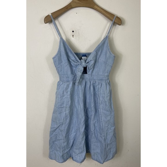 Old Navy Chambray Fit and Flare Knotted Cutout Cami Mini Dress Size XS $35 NWT - Picture 2 of 6